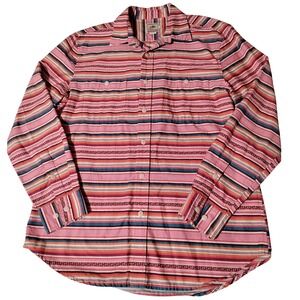 Surf Pendleton Mens Medium Striped Button Down Shirt Pink Orange Teal Cotton